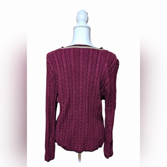 Christopher & Banks Sweater Size Medium Burgundy Cable Knit Christmas Women's - Picture 3 of 8